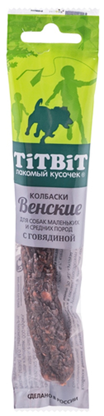 Лакомство для собак мелких пород мелких и средних пород TITBIT Лакомый кусочек Колбаски венские с говядиной (20 г)