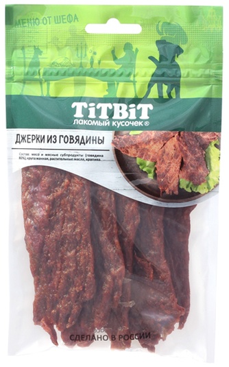 Лакомство для собак мелких пород TITBIT Лакомый кусочек Меню от шефа Джерки говядина (70 г)