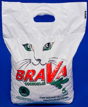 Наполнитель впитывающий древесный для кошек BRAVA сосна (5 л)