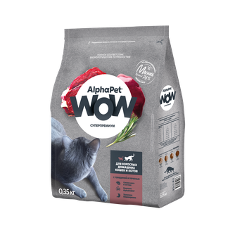 Корм сухой для взрослых домашних кошек и котов ALPHAPET WOW Суперпремиум с говядиной и печенью (0,35 кг)