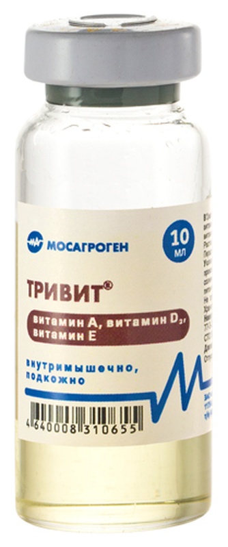Раствор для животных МОСАГРОГЕН Тривит для инъекций для профилактики гиповитаминозов у сельскохозяйственных животных, в том числе птиц (10 мл)