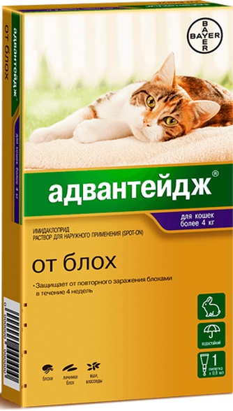 Капли для котят и кошек более 4кг BAYER Адвантейдж от блох (0,8 мл/1 пипетка)