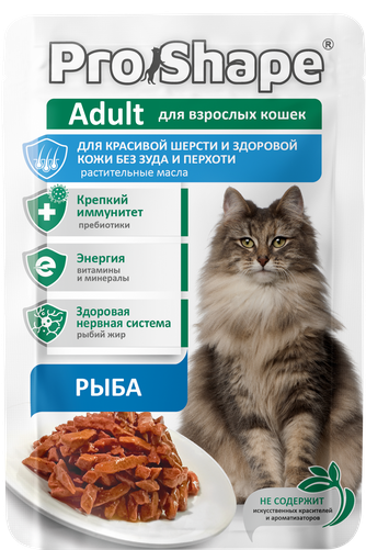 Корм влажный для взрослых кошек PROSHAPE Adult для красивой шерсти и здоровой кожи без зуда и перхоти с рыбой в соусе (75 г)