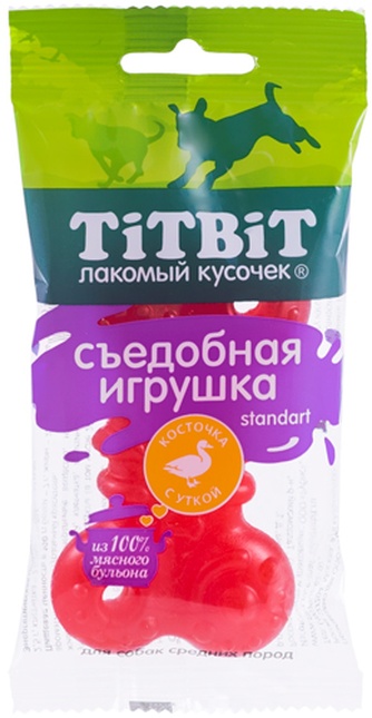 Лакомство для собак мелких пород TITBIT Лакомый кусочек standart Игрушка съедобная Косточка с уткой (50 г)