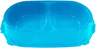 Миска для кошек и собак FAVORITE двойная нескользящая пластиковая голубая (450 мл)