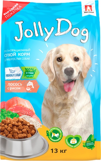 Корм сухой для взрослых собак ЗООГУРМАН Jolly Dog лосось с рисом (13 кг)