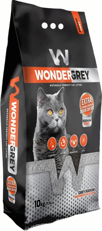 Наполнитель комкующийся бентонитовый для кошек WONDER GREY Natural без ароматизатора (10 кг)