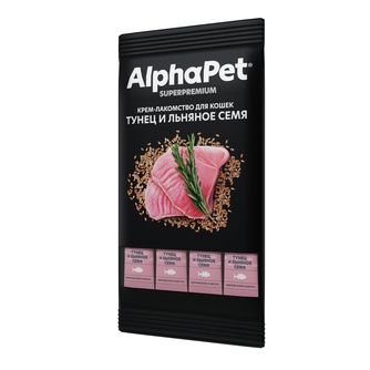 Лакомство для кошек ALPHAPET Superpremium Крем-лакомство Тунец и льняное семя (48 г)