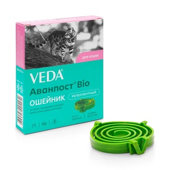 Ошейник для кошек VEDA Аванпост Bio от вшей, власоедов, блох, иксодовых клещей, комаров, слепней и т.д. зеленый (35 см)