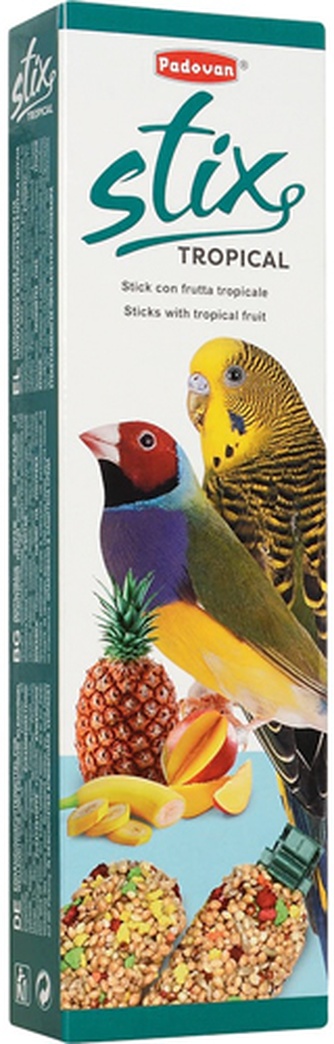 Лакомство для волнистых попугаев и экзотических птиц PADOVAN Stix Tropical Палочки Фруктовые (2 шт/60 г)