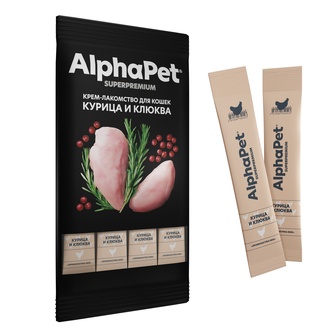 Лакомство для кошек ALPHAPET Superpremium Крем-лакомство Курица и клюква (48 г)