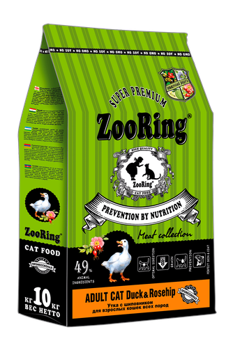 Корм сухой для взрослых кошек ZOORING Adult Cat Duck & Rosehip утка и шиповник (10 кг)