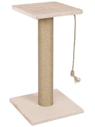 Когтеточка для кошек RICH BREED средний и толстый столбик с площадкой, джут, бежевый (35*35*64 см)