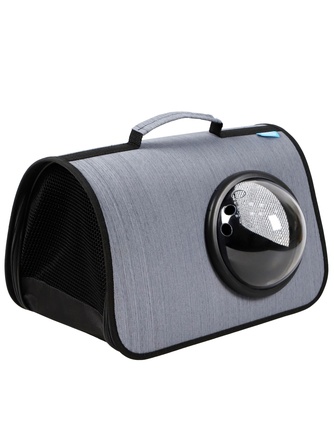 Сумка-переноска для кошек и собак RICH BREED MYJET иллюминатор/сетка, светло-серая лайн (M/40*25*25 см)