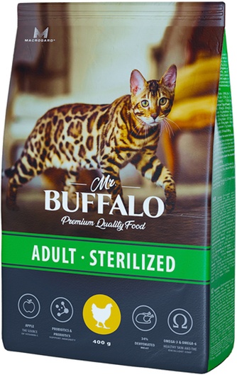 Корм сухой для взрослых стерилизованных кошек MR. BUFFALO Sterilized курица (0,4 кг)