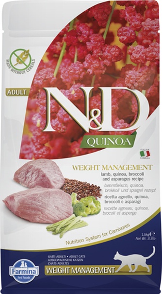 Корм сухой для кошек FARMINA N&D QUINOA контроль веса, ягненок, киноа, беззерновой (1,5 кг)