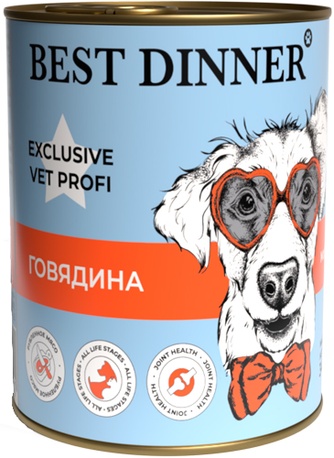 Корм влажный для собак BEST DINNER Exclusive Vet Profi Mobility с профилактикой заболеваний опорно-двигательной системы рубленое мясо с говядиной (340 г)