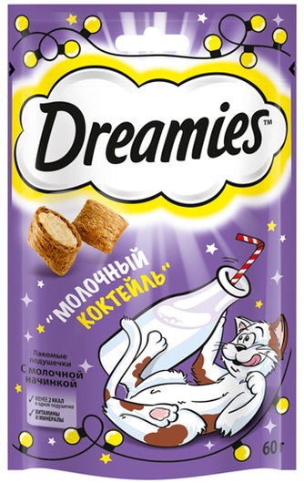 Лакомство для кошек DREAMIES лакомые подушечки молочный коктейль (60 г)