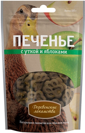 Лакомство для собак мелких пород ДЕРЕВЕНСКИЕ ЛАКОМСТВА Печенье с уткой и яблоками (100 г)