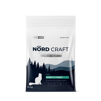 Корм сухой для взрослых кошек NORD CRAFT Fresh Meat Breeder с кроликом и индейкой (10 кг)