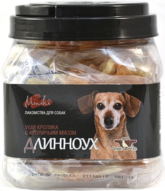 Лакомство для собак мелких пород GREEN QZIN Длинноух Уши кролика с кроличьим мясом (270 г)