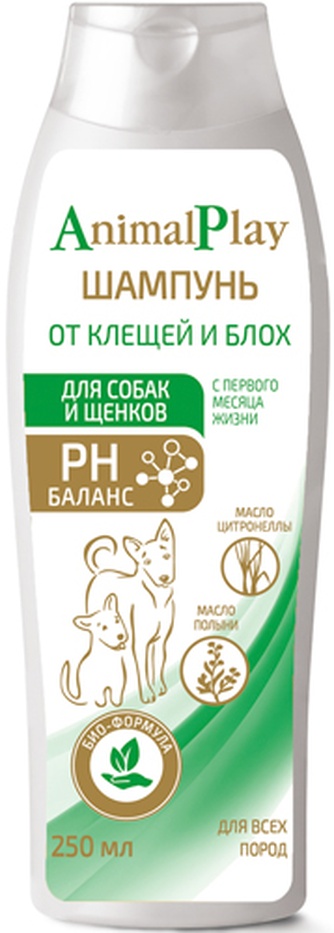 Шампунь для щенков и собак ANIMAL PLAY от блох и клещей (250 мл)