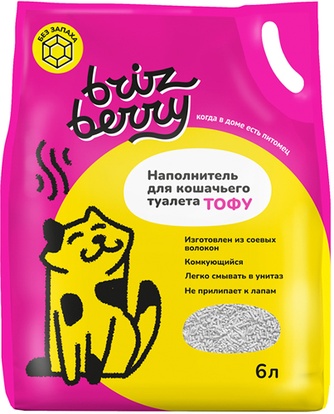 Наполнитель комкующийся соевый для кошек BRIZBERRY Тофу без запаха (6 л)