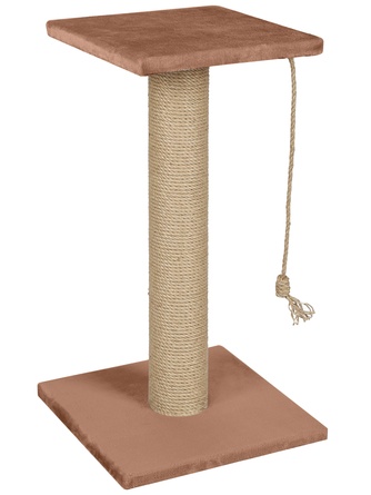 Когтеточка для кошек RICH BREED средний и толстый столбик с площадкой, джут, коричневый (35*35*64 см)
