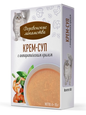 Лакомство для кошек ДЕРЕВЕНСКИЕ ЛАКОМСТВА Крем-суп с антарктическим крилем (4 шт/35 г)