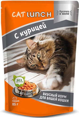 Корм влажный для кошек CAT LUNCH кусочки в желе с Курицей (85 г)