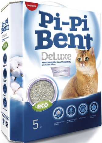 Наполнитель комкующийся бентонитовый для кошек PI-PI-BENT DeLuxe Clean Cotton хлопок (5 кг)