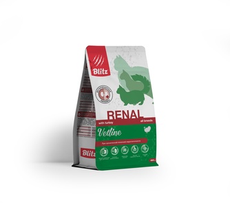Корм сухой для кошек BLITZ Vetline Renal при хронической почечной недостаточности с индейкой (400 г)