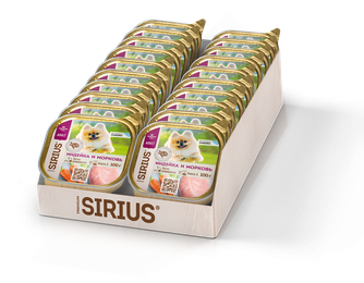 Корм влажный для взрослых собак малых и средних пород SIRIUS Premium с индейкой и морковью (100 г)
