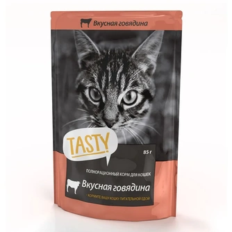 Корм влажный для кошек TASTY с говядиной в желе (85 г)