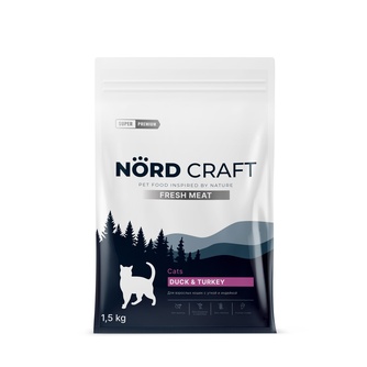 Корм сухой для взрослых кошек NORD CRAFT Fresh Meat с уткой и индейкой (1,5 кг)