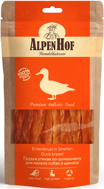 Лакомство для собак мелких пород и щенков ALPENHOF Грудка утиная по-домашнему (50 г)