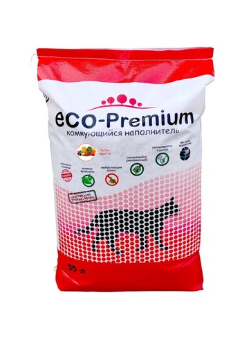 Наполнитель комкующийся древесный для кошек ECO-PREMIUM Тутти-фрутти (55 л)