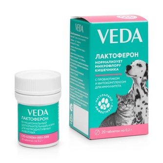 Препарат для кошек и собак VEDA Лактоферон для иммунитета (20 таб)