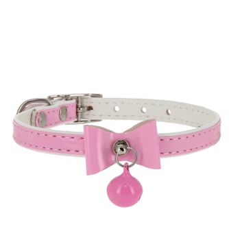 Ошейник двойной для кошек КАСКАД Синтетик прошитый с бантом и бубенчиком розовый (10 мм*30 см)