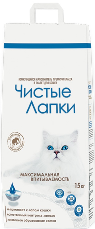 Наполнитель комкующийся бентонитовый для кошек ЧИСТЫЕ ЛАПКИ (15 кг)