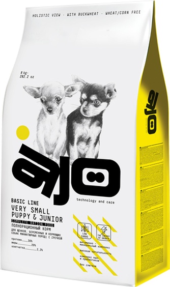 Корм сухой для щенков миниатюрных пород AJO Very Small Puppy & Junior с гречкой (8 кг)