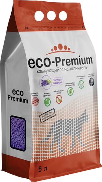 Наполнитель комкующийся древесный для кошек ECO-PREMIUM лаванда (5 л)