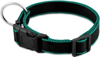 Ошейник для собак SAIVAL Premium Цветной край с кольцом черный с зеленым (25мм/50см)