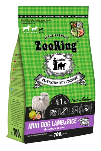 Корм сухой для собак мини пород с чувствительным пищеварением ZOORING Mini Dog Lamb & Rice с ягненком и рисом , без пшеницы (700 г)