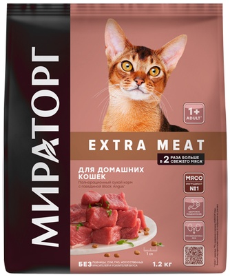 Корм сухой для кошек МИРАТОРГ Extra Meat с говядиной Black Angus (1,2 кг)