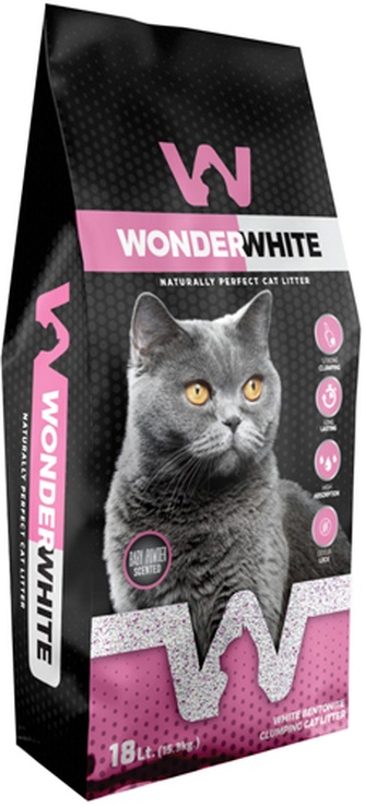 Наполнитель комкующийся бентонитовый для кошек WONDER WHITE Baby Powder с ароматом детской присыпки (15,3 кг)