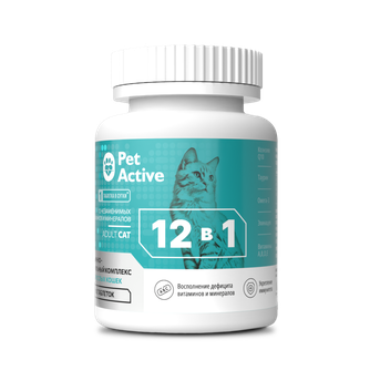 Витаминно-минеральный комплекс для взрослых кошек PETACTIVE 12 в 1 (100 таб)