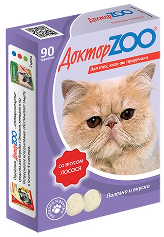 Кормовая добавка для кошек ДОКТОР ZOO Таблетки лосось (90 таб)