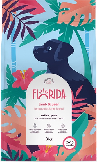 Корм сухой для щенков крупных пород FLORIDA Ягненок, груша (3 кг)