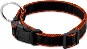 Ошейник для собак SAIVAL Premium Цветной край с кольцом черный с оранжевым (25мм/50см)